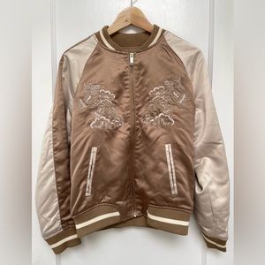 NWOT Forever 21 Golden/Tan Embroidered Bomber Jacket